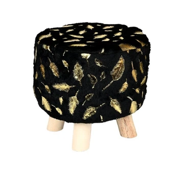 Пуф Stenson Plush фланелевий чорний з дерев’яною кришкою 28×30 см (R33441)