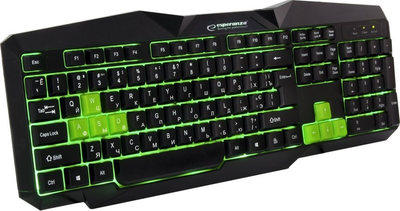 Klawiatura przewodowa Esperanza Gaming Illuminated Keyboard Tirions USB Black-Green (EGK201GUA)