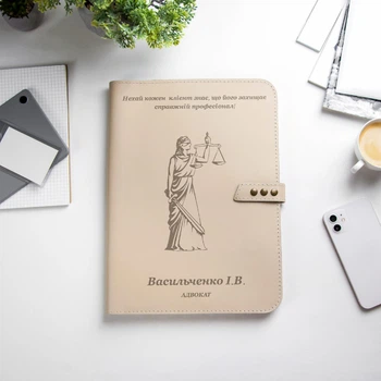 Подарочная папка адвокату с гравировкой и символикой права, A5, Beige, WoodPresent