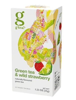 Зеленый чай g'tea Green Tea & Wild Strawberry с земляникой и лимоном 20 пакетиков