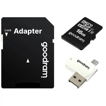 Карта памяти MicroSDHC 16GB UHS-I Class 10 Goodram + SD-adapter + OTG Card reader (M1A4-0160R12)
