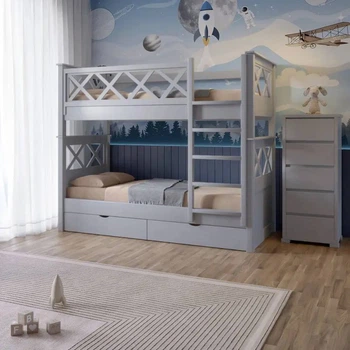 Двухъярусная детская кровать Mebigrand Мальта Светло-серый (RAL 7040) 80х190 см с ящиками (MBG-2297)