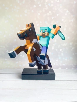 Детский ночник Стив на коне из Майнкрафт Minecraft (на чёрной подставке)