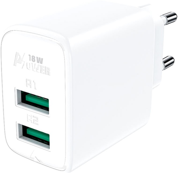 Мережевий зарядний пристрій Acefast A33 QC18W (USB-A+USB-A) Dual Port Charger White (AFA33W)