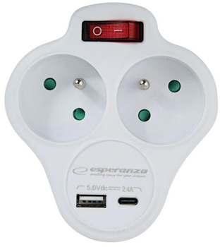 Розгалужувач мережі Esperanza ELK311W 2 розетки USB-A, Type-C White