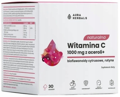 Вітамін С Aura Herbals натуральний з ацероли 1000 мг 30 саше (5902479614502)