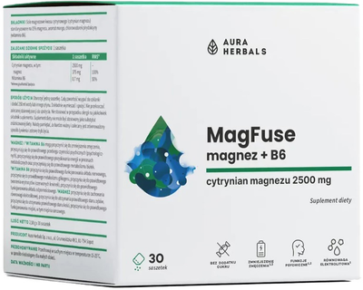 Minerały Aura Herbals MagFuse magnesium B6 30 saszetek (5902479614809)