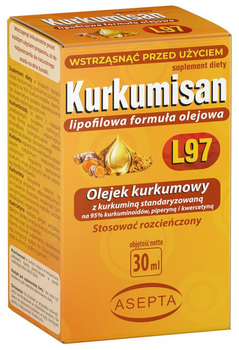 Naturalny suplement diety Asepta Kurkumisan L97 olej kurkumowy 30 ml (5904734577638)