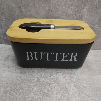 Масленка керамическая с ножом матовая "Butter" A-Plus 0480