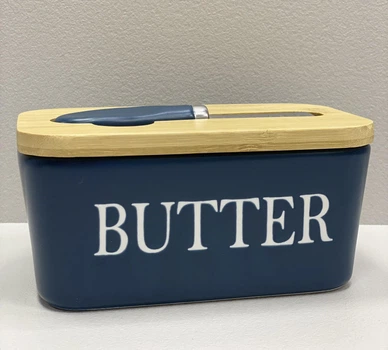 Масленка керамическая с ножом "Butter" A-Plus 0480 синяя