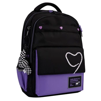 Рюкзак школьный для подростка ортопедический Yes TS-48 Purple Hearts, для девочек, черный (559923)