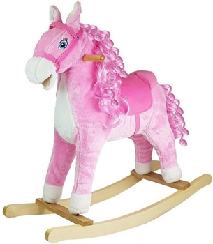 Koń na biegunach LEAN Toys z lokami rusza pyskiem ogonem 74 cm Różowy 2255 (5902808151708)