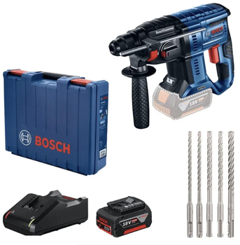 Профессиональный аккумуляторный перфоратор Bosch Professional GBH 180-Li: с АКБ 18V 4.0Ah, 2 Дж, SDS plus, набор сверл