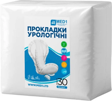 Урологічні прокладки MED1 при нетриманні сечі Розмір 60х30 см 30 шт (MED1-WC04603030)