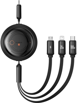 Кабель Baseus Free2Draw 3in1 USB Type-C - Lightning / USB Type-C / micro USB 1.1 м 100 Вт Black (AT6932172656454)