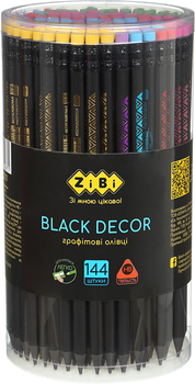 Набір графітових олівців ZiBi Black Decor HB з гумкою 144 шт (ZB.2321)