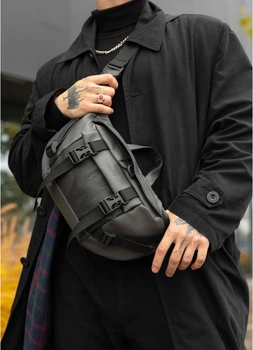 Большая мужская поясная сумка бананка из экокожи SAMBAG Графитовая (859038721)
