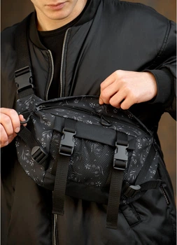 Большая тканевая мужская поясная сумка бананка SAMBAG Черный принт (878038721)