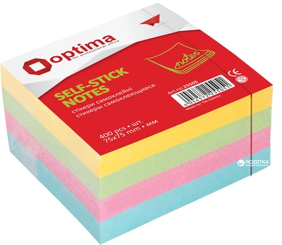 Стикеры Optima 75x75 мм 400 листов 4 цвета (O25505)