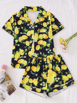 Пижама женская домашняя хлопковая рубашка с шортами Saimeiqi 19402k 2XL Черный