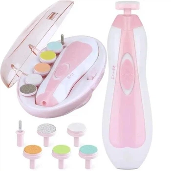 Детский маникюрный набор NAIL TRIMMER XL-667, триммер 6 в 1, полировщик ногтей с LED, для детей и взрослых розовый
