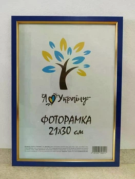Фоторамка Алан А4 21х30 см синя із золотим обрамленням багет 1511 скло