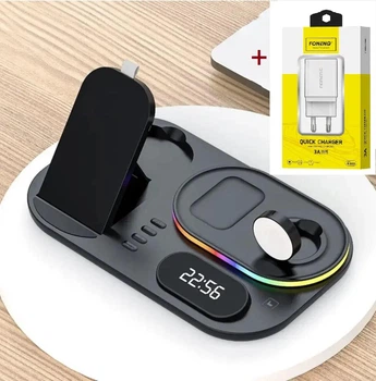 Бездротова зарядка A06 RGB QI док-станція Magsafe для iPhone Apple Watch AirPods для айфона годинника підсвіткою нічник + блок живлення