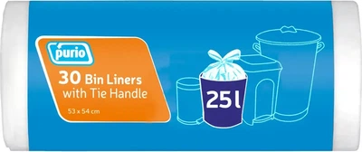 Пакети для сміття із затяжками Purio 25л ( 53*54 см), 30 шт