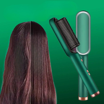 Гребінець-випрямляч для волосся з 6 температурними режимами Hair Straightener 45 Вт, електрична щітка для випрямлення і укладання волосся від мережі з регулятором температури та LED-індикацією Зелена QHT-99-Green