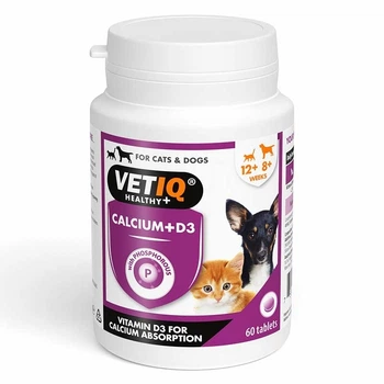 VetIQ Kalsium Plus Cats & Dogs - Витаминный комплекс с кальцием и витамином D3 для собак и кошек 60 шт. (750826002800)