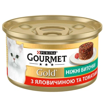 Консервований корм "Ніжні биточки" з яловичиною і томатами для котів Gourmet Gold 85 г (7613035442474)