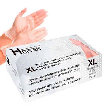 Рукавички вінілові XL Hoffen 5.0г нестерильні нетекстуровані б/п 50пар/уп Stenson HFN-15402XL