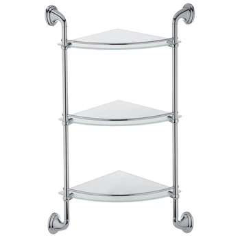 Полка настенная ZERIX LR1507-3 LL1409 250мм 3-х ярусная угловая округлая стеклянная хром