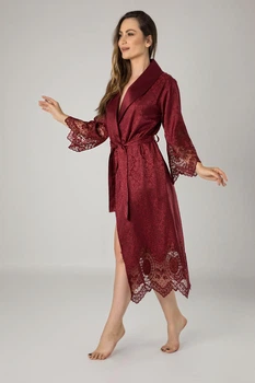 Жіночий халат на запах без капюшона шовковий NUSA 15055 bordo L/XL