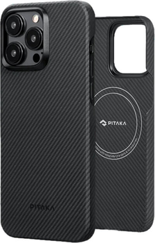Карбоновый чехол Pitaka MagEZ Case 4 Twill 600D для iPhone 15 Pro Max Черный + Серый (KI1501PMA)