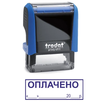 Штамп ОПЛАЧЕНО с местом для даты на автоматической оснастке Trodat 4911 размером 38х14 мм Синий (в рамке)