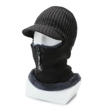 Шапка-бафф (Снуд) мужская вязаная с козырьком на меху Best Classic Серый One Sise 54-60 см