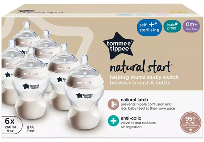 Zestaw butelek Tommee Tippee Natural Start Slow-Flow antykolkowych 260 ml 6 szt (5010415227324)