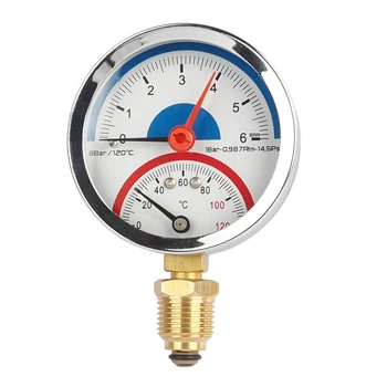 Термоманометр 0-120°C, 0-6 бар, Ø80, нижнє підкл. клапан 1/2", SD1726