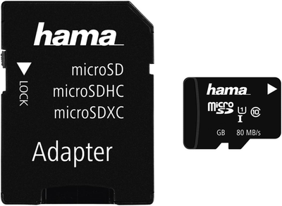 Карта пам'яті Hama microSD 64 GB Class 10 UHS-I 80MB/s + Adapter (00139506)