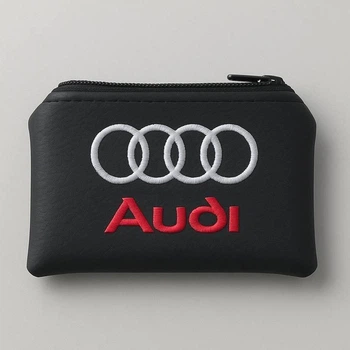 Ключница с логотипом AUDI на молнии из экокожи размером 14х10 см с красной надписью