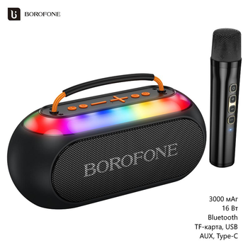 Беспроводная колонка Borofone BP23 (с микрофоном, 3000 мАч, Bluetooth, TF-карта, USB, AUX, Type-C) - Черный