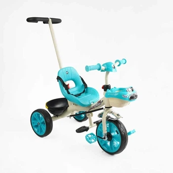 Детский трехколесный велосипед 10" Best Trike колеса EVA стальная рама световые и звуковые эффекты голубой с бежевым укр BS-70815
