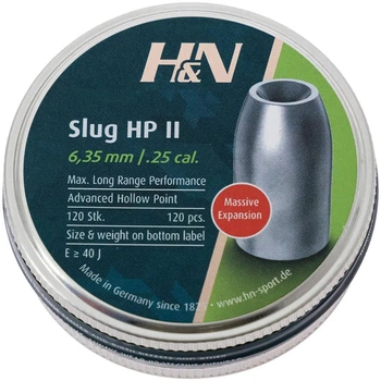 Пули пневматические H&N Slug HP II кал. 6.35 мм. Вес - 1,94 г. 120 шт/уп