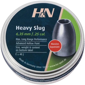 Кулі пневматичні H&N Slug HP Heavy кал. 6.35 мм. Вага - 2,59 г. 100 шт/уп