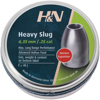 Пули пневматические H&N Slug HP Heavy кал. 6.35 мм. Вес - 2,85 г. 100 шт/уп