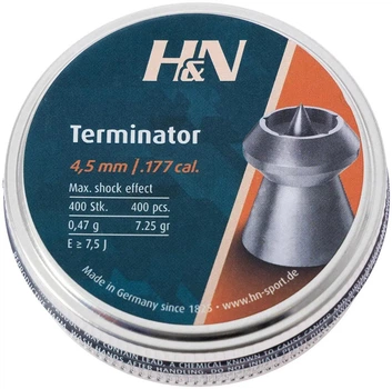 Кулі пневматичні H&N Terminator. Кал. 4.5 мм. Вага - 0.47 г. 400 шт/уп
