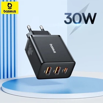 Сетевое зарядное устройство быстрой зарядки Блок питания Baseus 30W 2 USB A 1Type-C стандарт EU