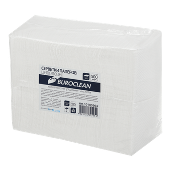 Серветки 210*210 паперові 500шт білий в п/п упак. BuroClean 10100204