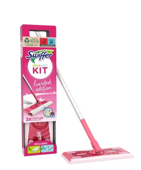 Швабра для сухого та вологого прибирання Swiffer Dry +Wet Kit PINK та змінні серветки 8 сухих + 3 вологих
